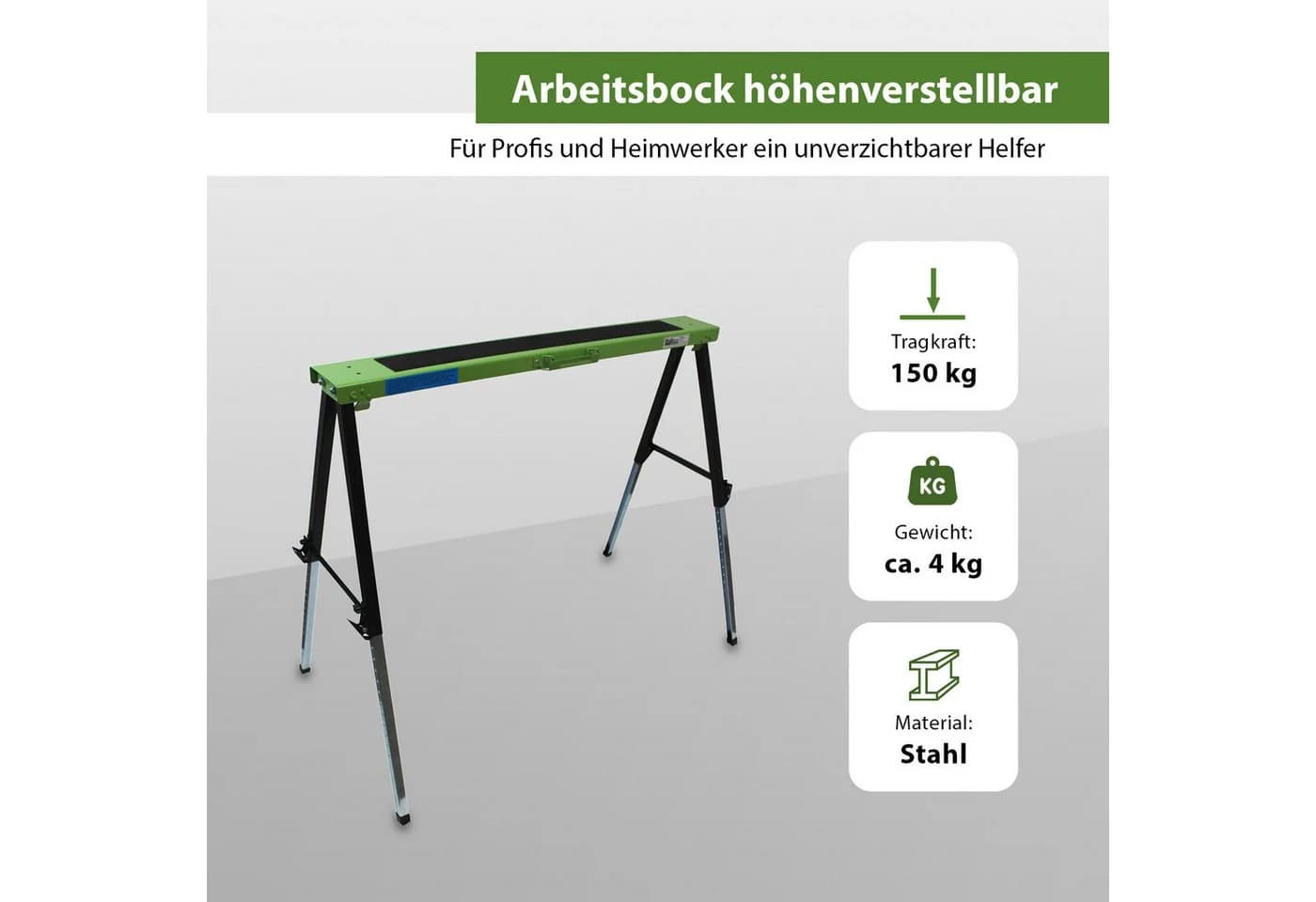 TRUTZHOLM Klappbock 2er Set höhenverstellbar Stahl Grün/Schwarz