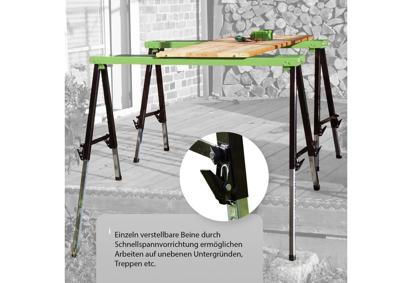 TRUTZHOLM Klappbock 2er Set höhenverstellbar Stahl Grün/Schwarz - Bild 5