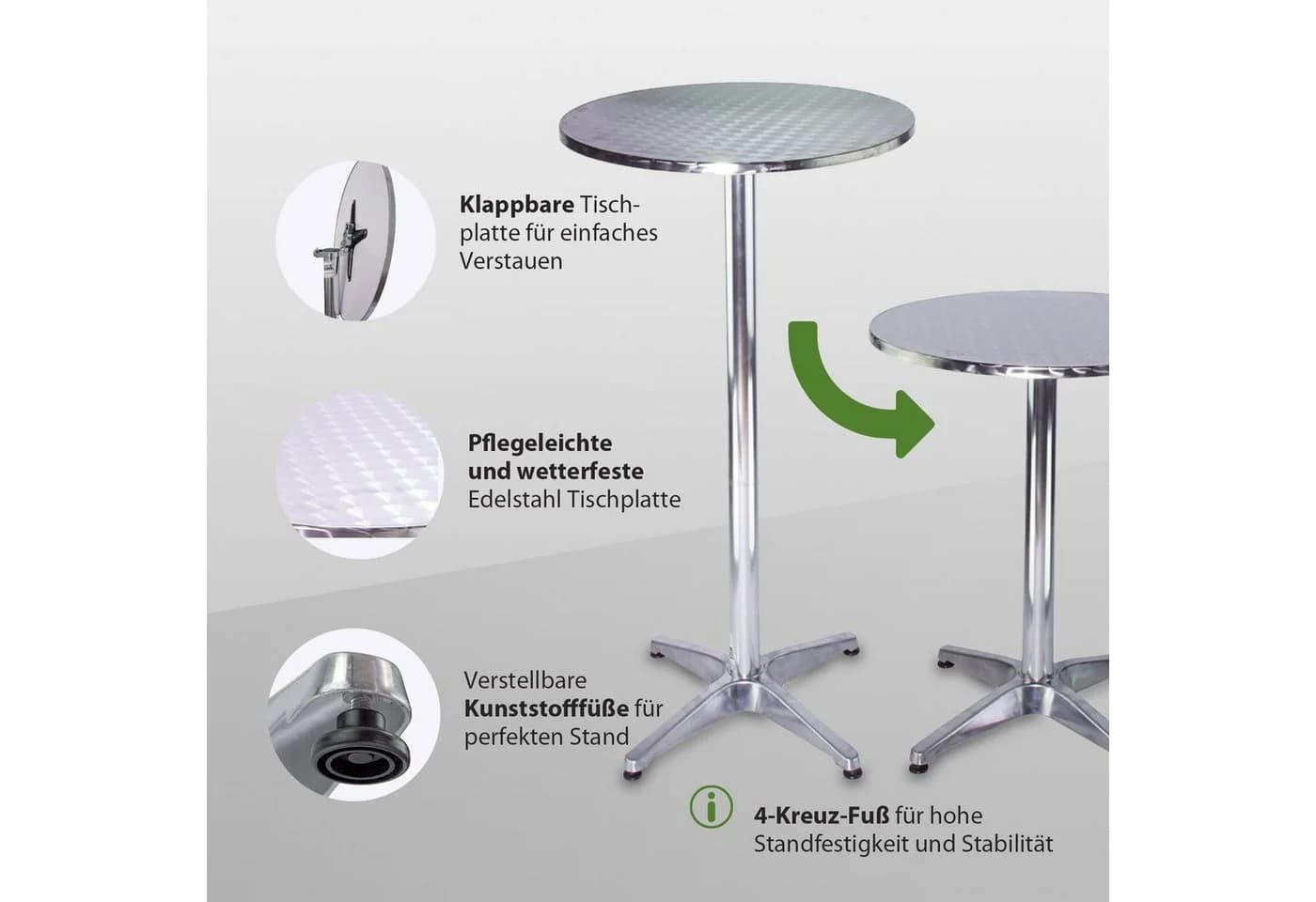 TRUTZHOLM Bistrotisch Stehtisch 2in1 höhenverstellbar Aluminium - Bild 4