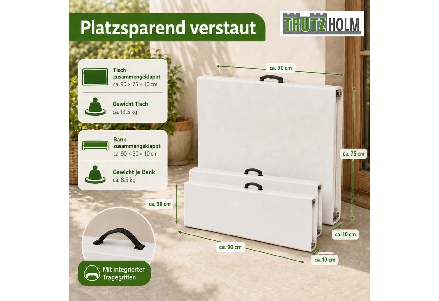 TRUTZHOLM Bierzeltgarnitur 3-teilig weiß klappbar - Bild 4