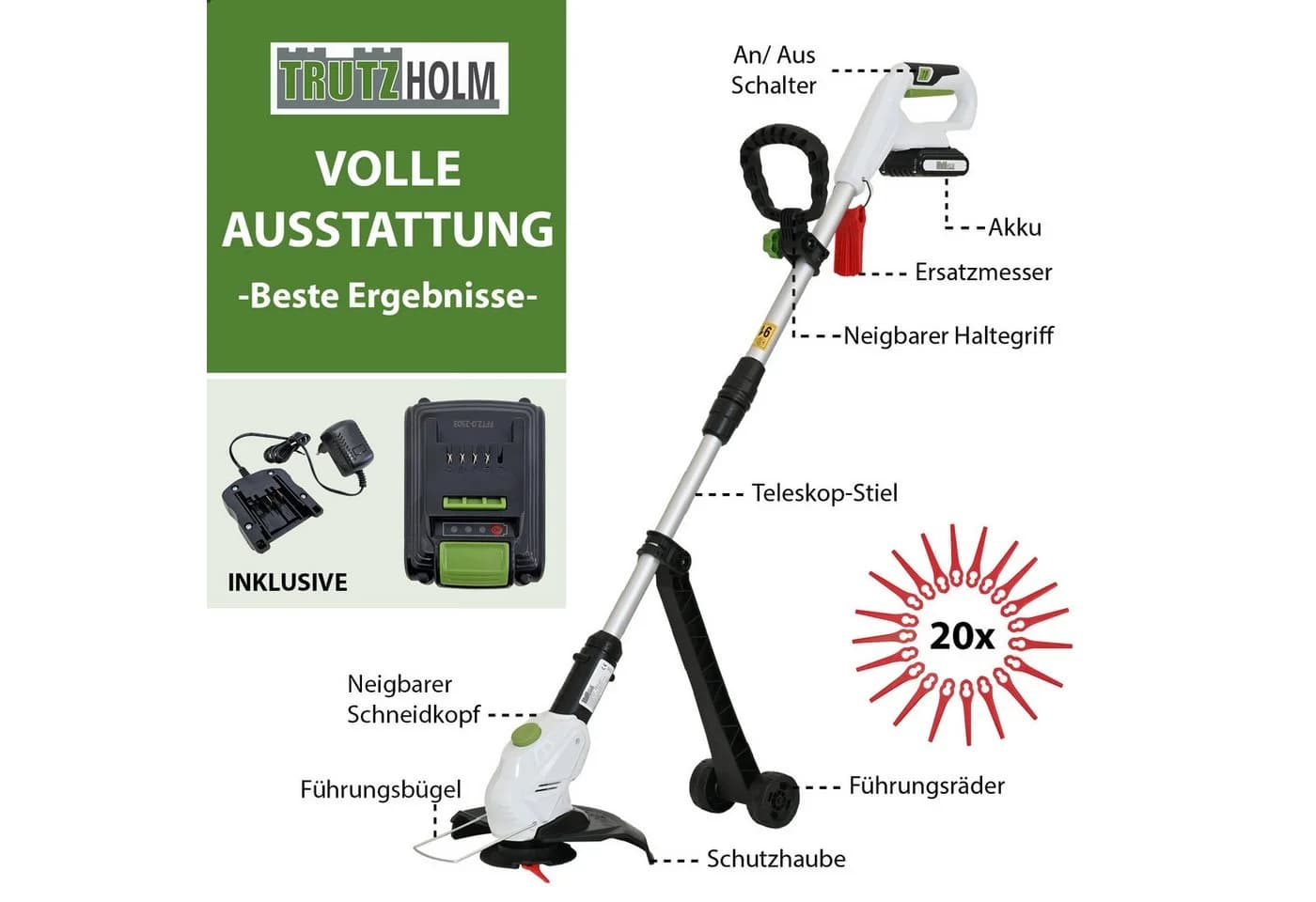 TRUTZHOLM Akku-Rasentrimmer 20 V 2,0 Ah mit 20 Nylonmessern - Bild 3