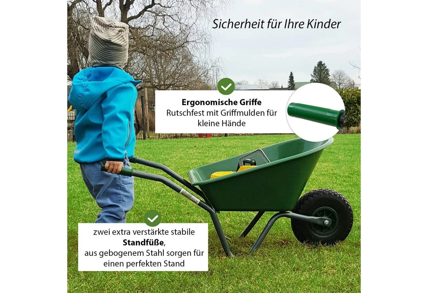 TRUTZHOLM Kinderschubkarre 40kg Kunststoffwanne Vollgummirad Grün - Bild 4