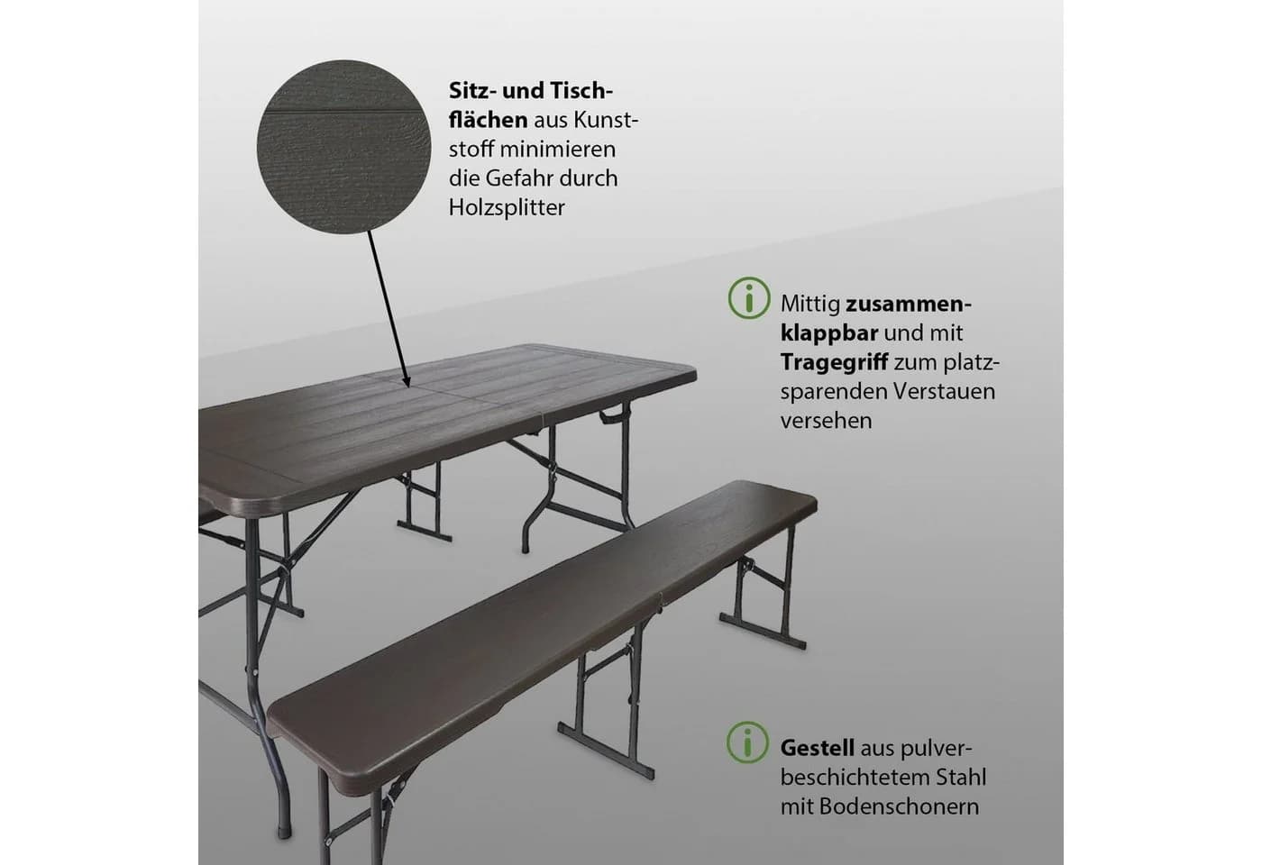 TRUTZHOLM Bierzeltgarnitur Klappbar Grau Holzoptik