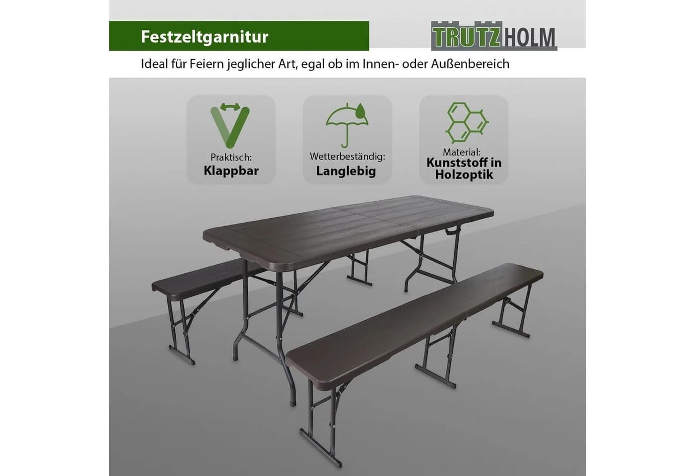 TRUTZHOLM Bierzeltgarnitur Klappbar Grau Holzoptik - Bild 2