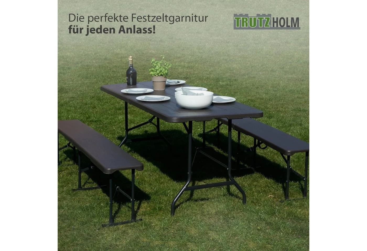 TRUTZHOLM Bierzeltgarnitur Klappbar Grau Holzoptik - Bild 3
