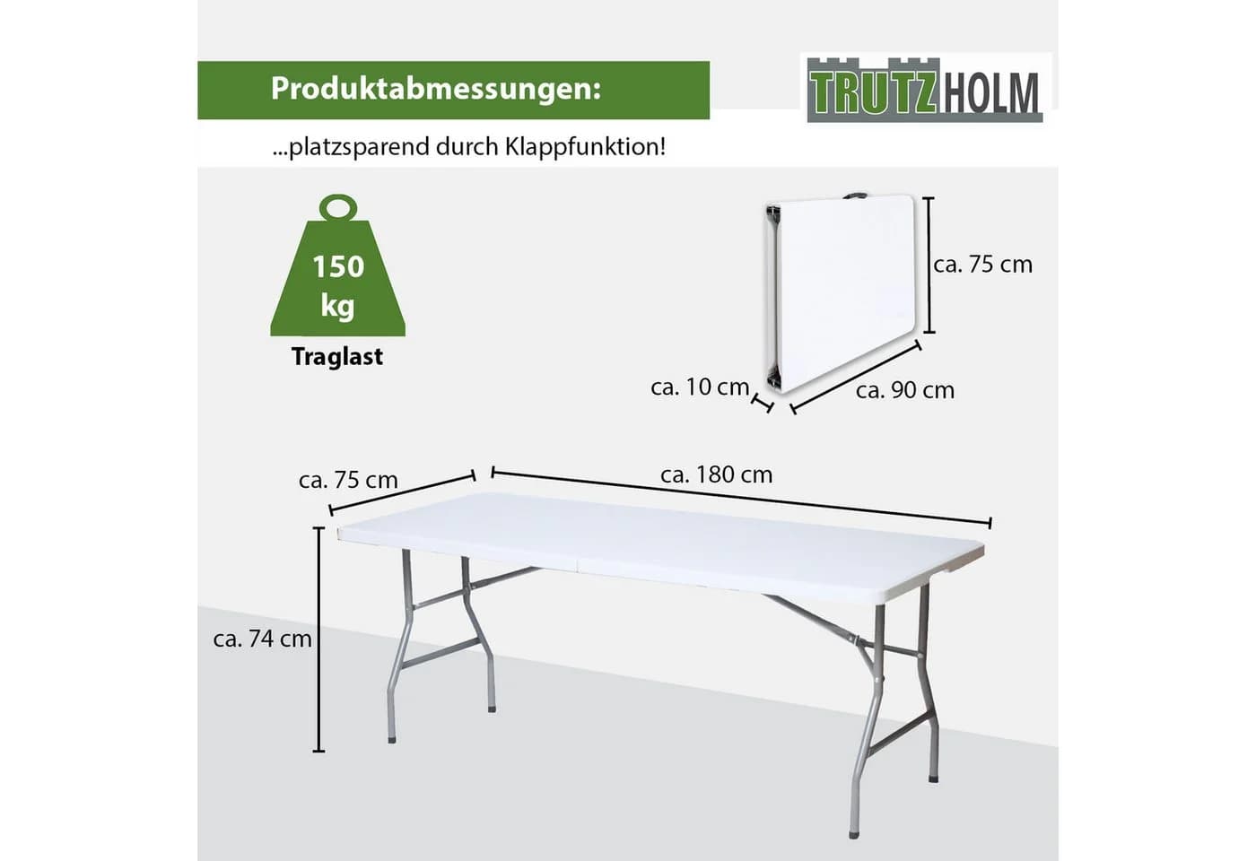 TRUTZHOLM Klapptisch Weiß Anthrazit Kunststoff Stahl - Bild 3
