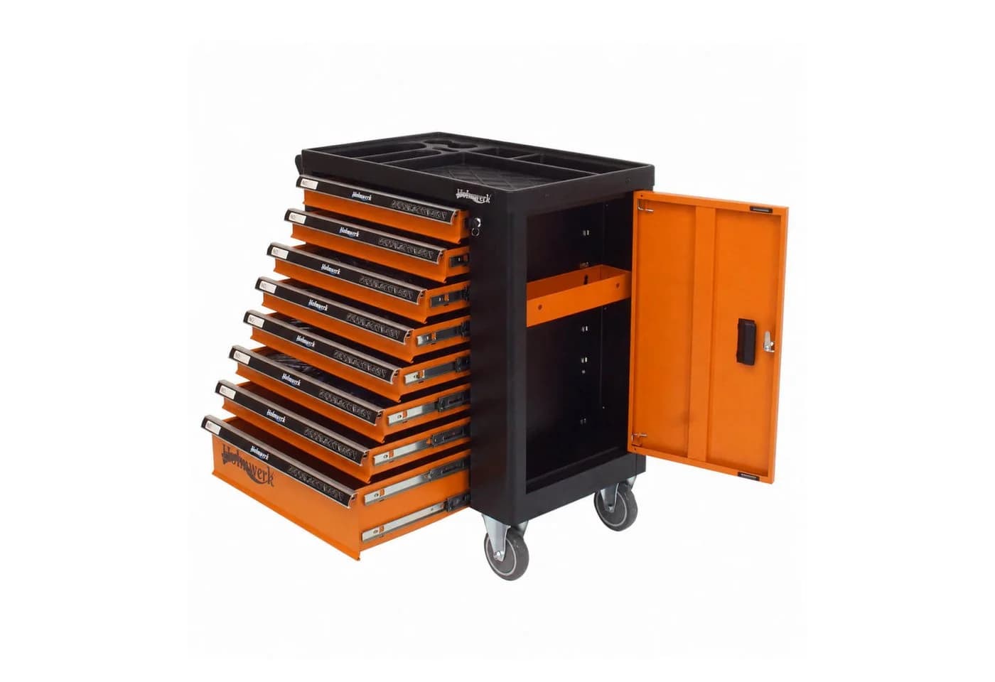 Holmwerk Werkstattwagen Profi leer orange-schwarz 7 Schubladen Vollauszug - Bild 2