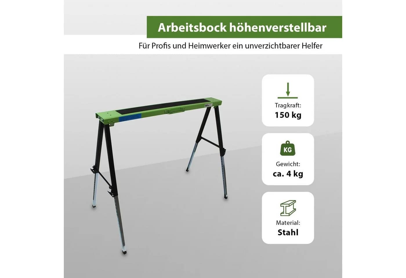 TRUTZHOLM Klappbock 4er Set höhenverstellbar Stahl grün/schwarz - Bild 3