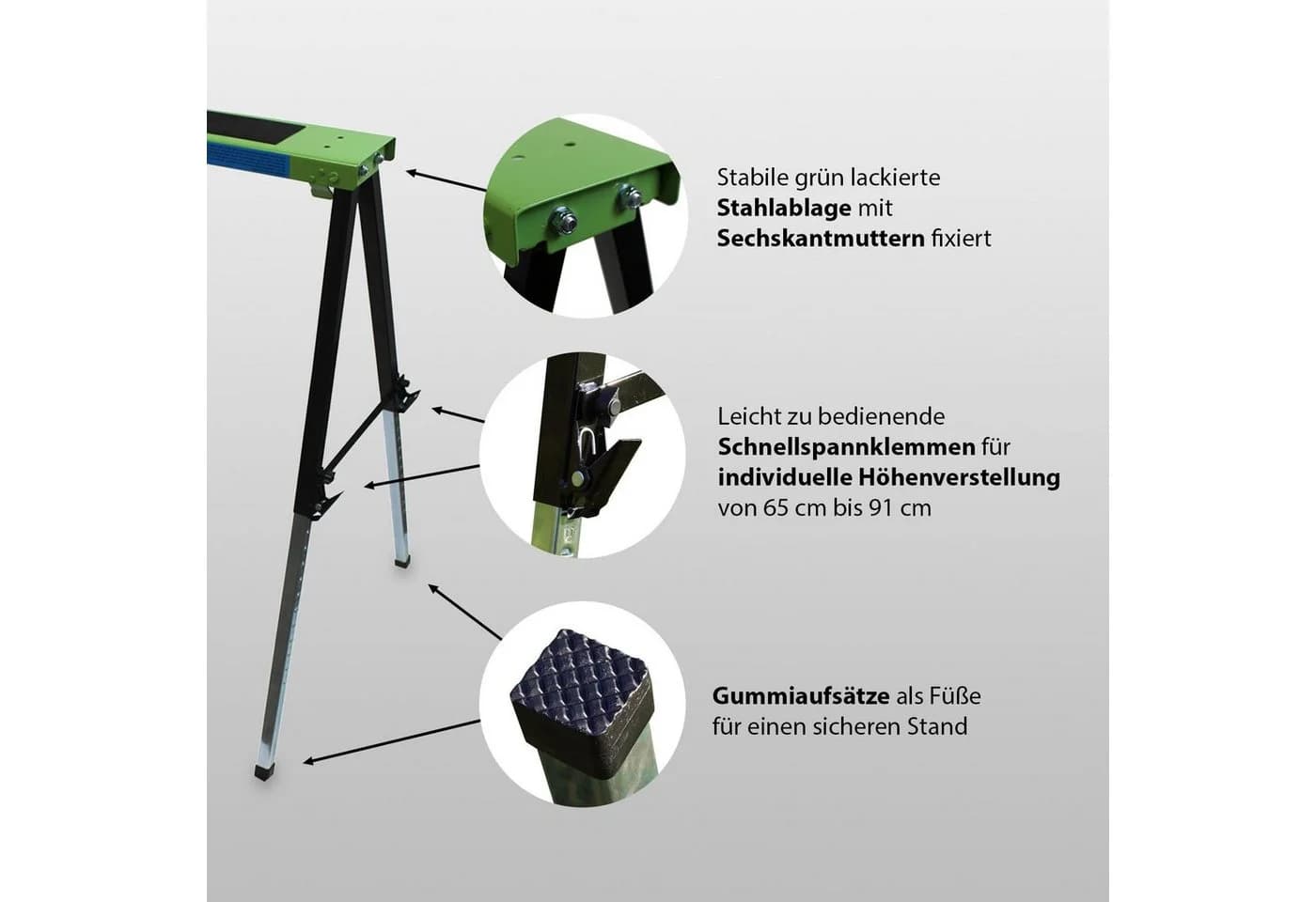 TRUTZHOLM Klappbock 4er Set höhenverstellbar Stahl grün/schwarz - Bild 4