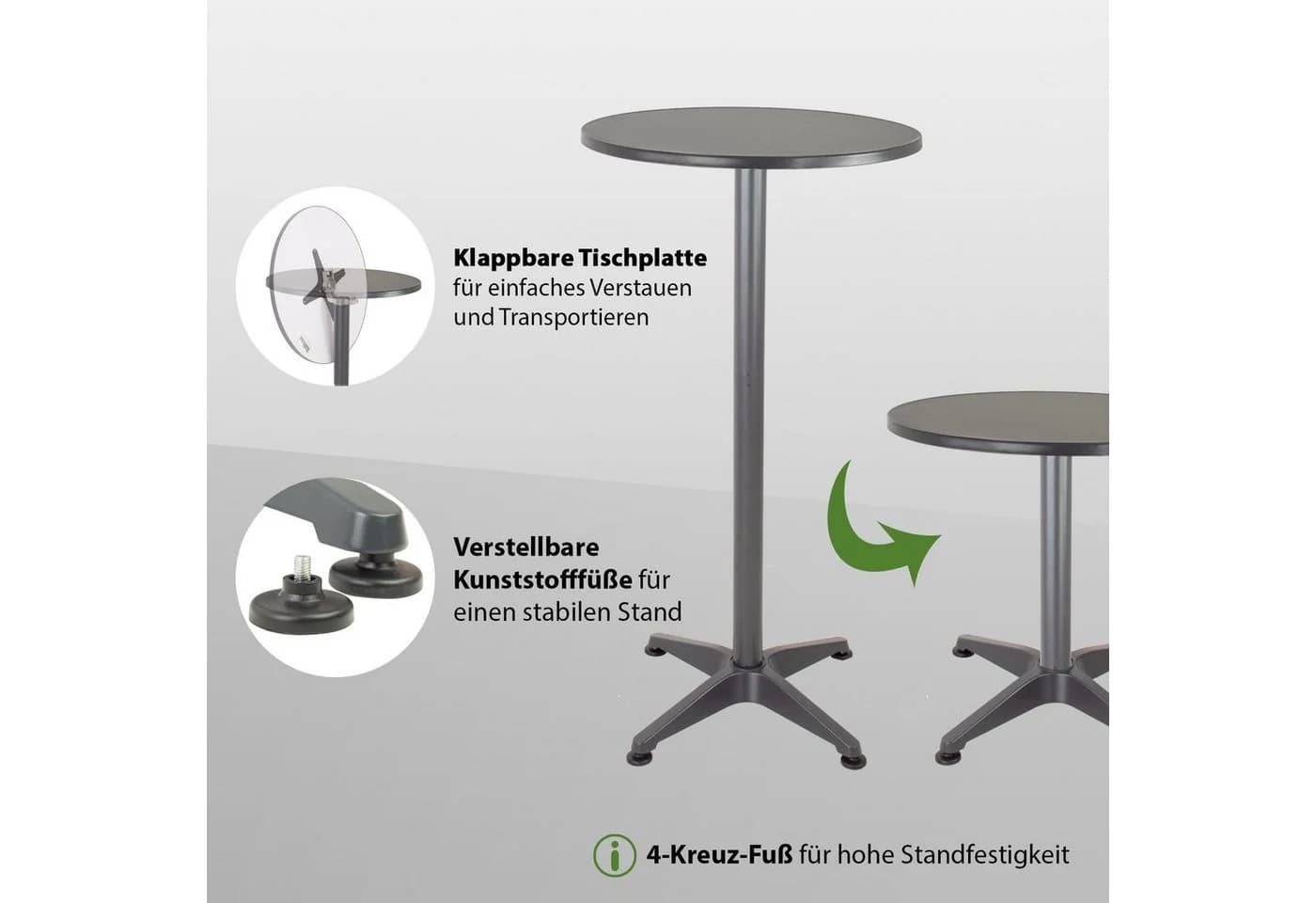 TRUTZHOLM 2in1 Bistro- und Stehtisch Anthrazit Aluminium Klappbar - Bild 4