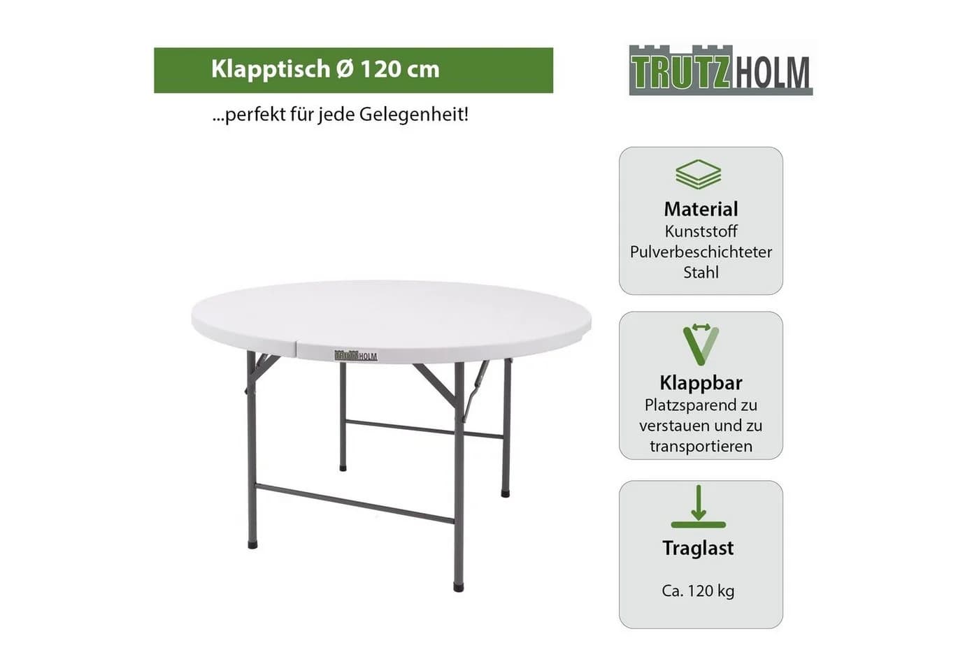 TRUTZHOLM Klapptisch rund Weiß Anthrazit Stahlgestell - Bild 3