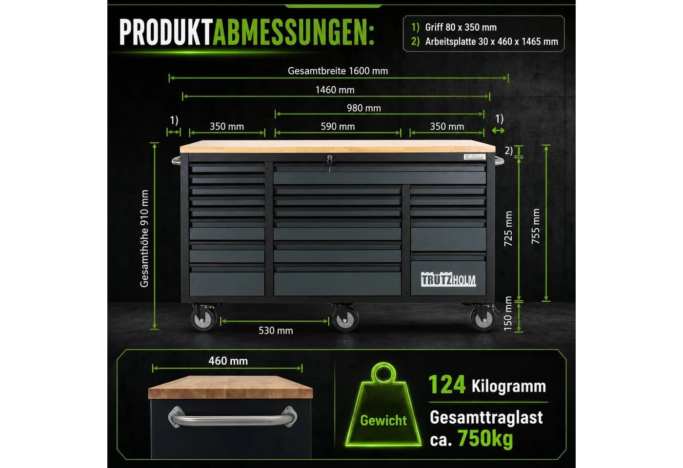 TRUTZHOLM Werkstattwagen Deluxe XXL Anthrazit 20 Schubladen