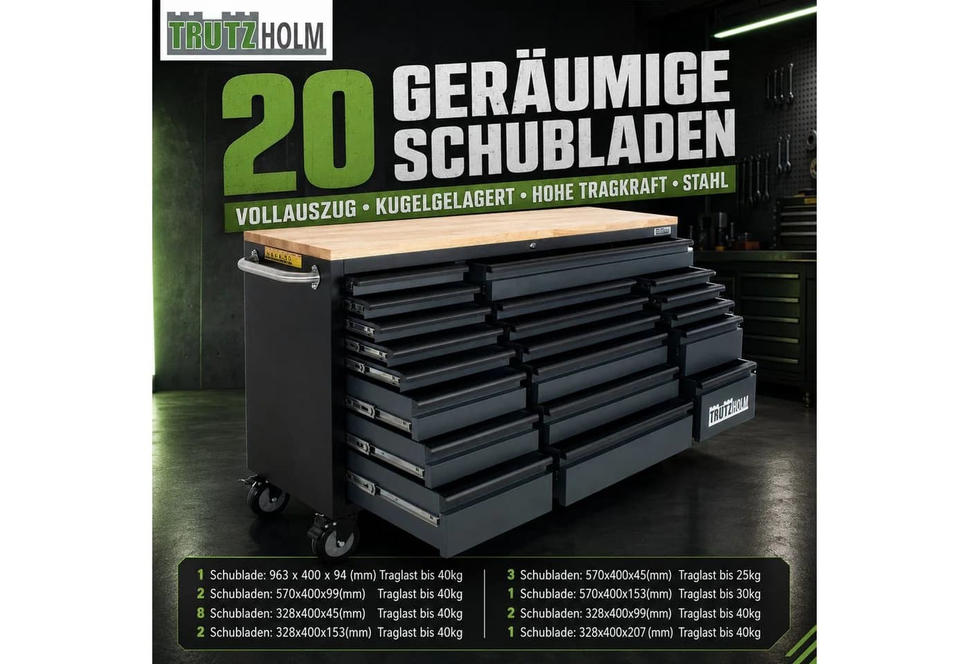 TRUTZHOLM Werkstattwagen Deluxe XXL Anthrazit 20 Schubladen - Bild 3
