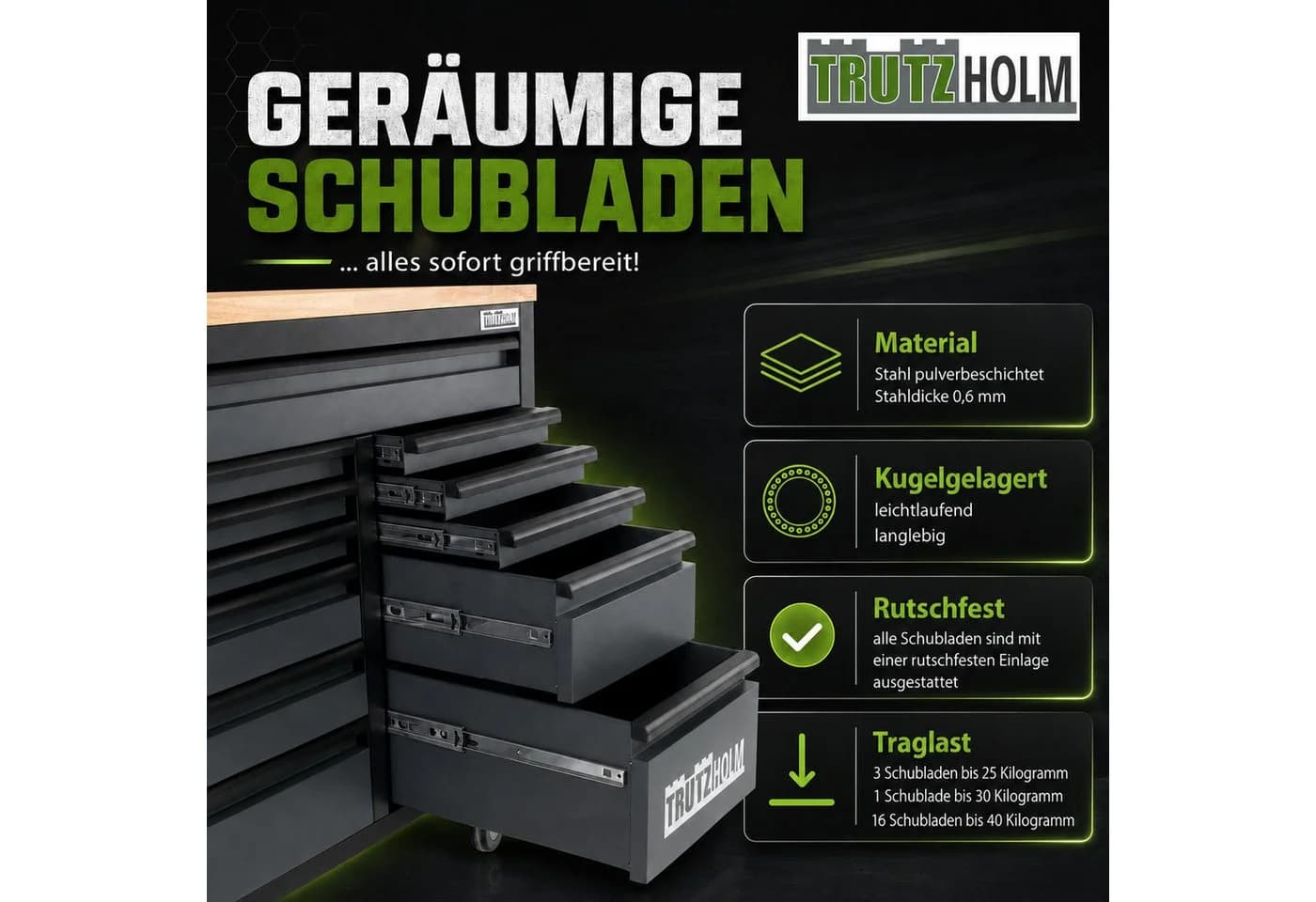 TRUTZHOLM Werkstattwagen Deluxe XXL Anthrazit 20 Schubladen - Bild 4