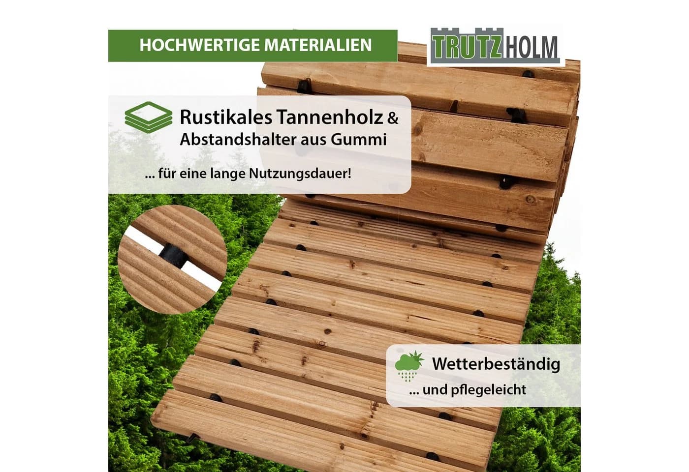 TRUTZHOLM Gartensteg Holzpfad ausrollbar rustikales Tannenholz Anti-Rutsch