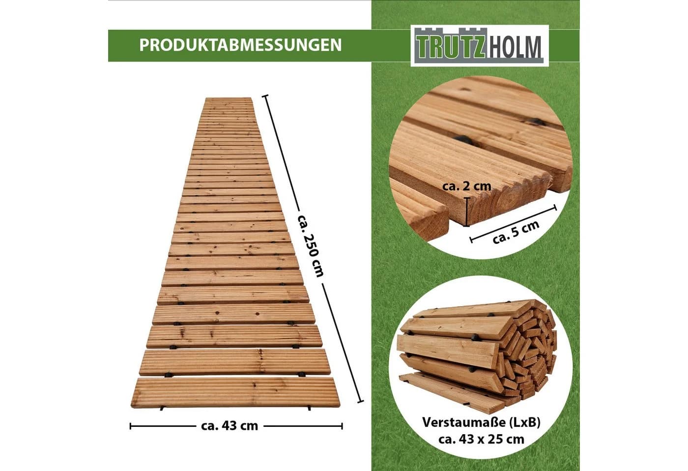 TRUTZHOLM Gartensteg Holzpfad ausrollbar rustikales Tannenholz Anti-Rutsch - Bild 3