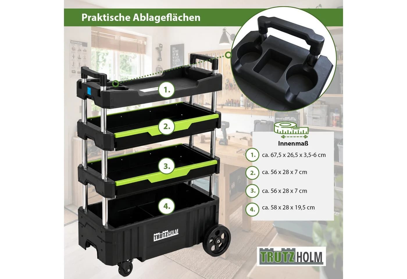 TRUTZHOLM Werkstattwagen Klappbar Schwarz 80 kg Traglast - Bild 4