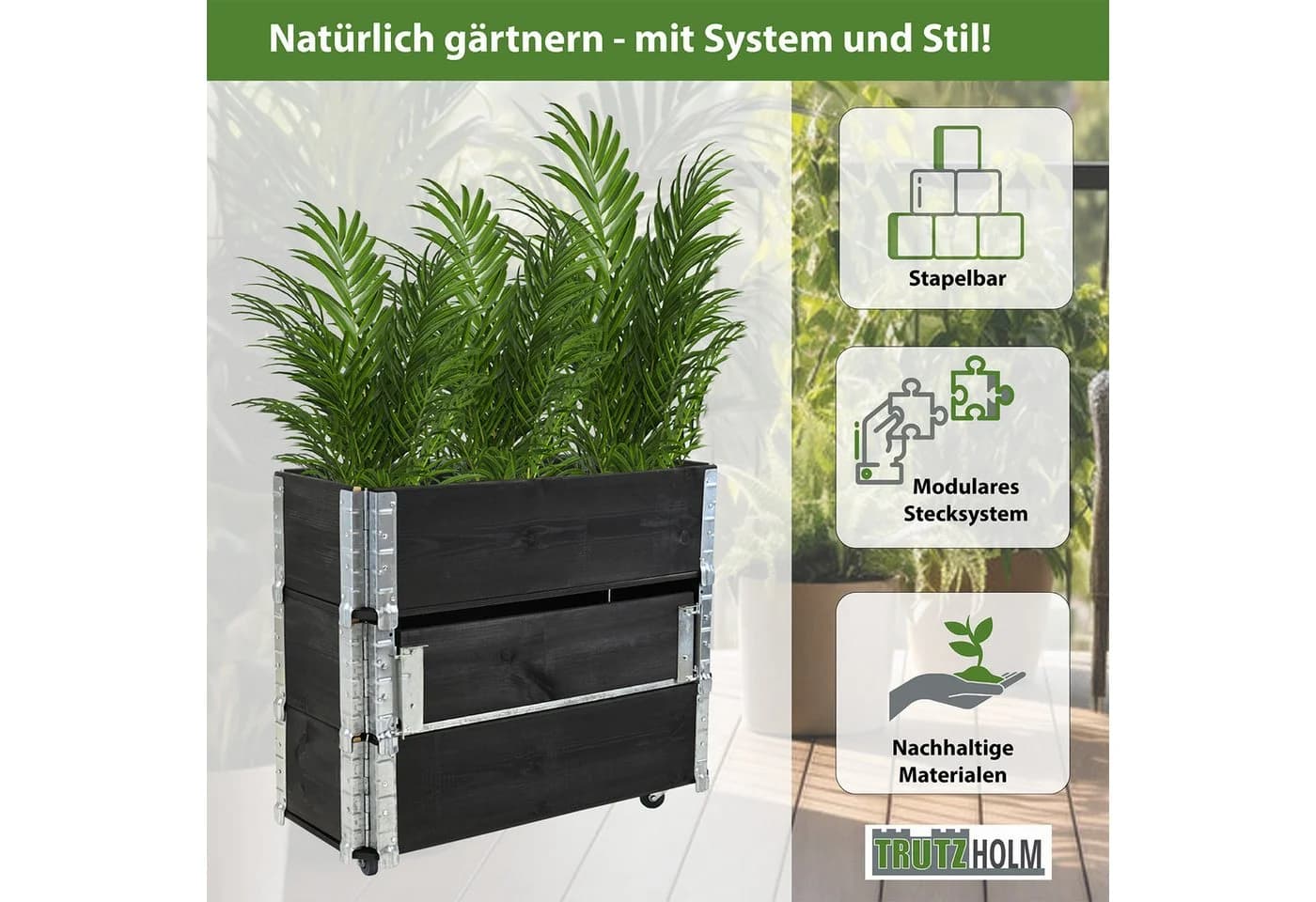 TRUTZHOLM Kräuterbox 80x30x68 cm Schwarz Modulares System