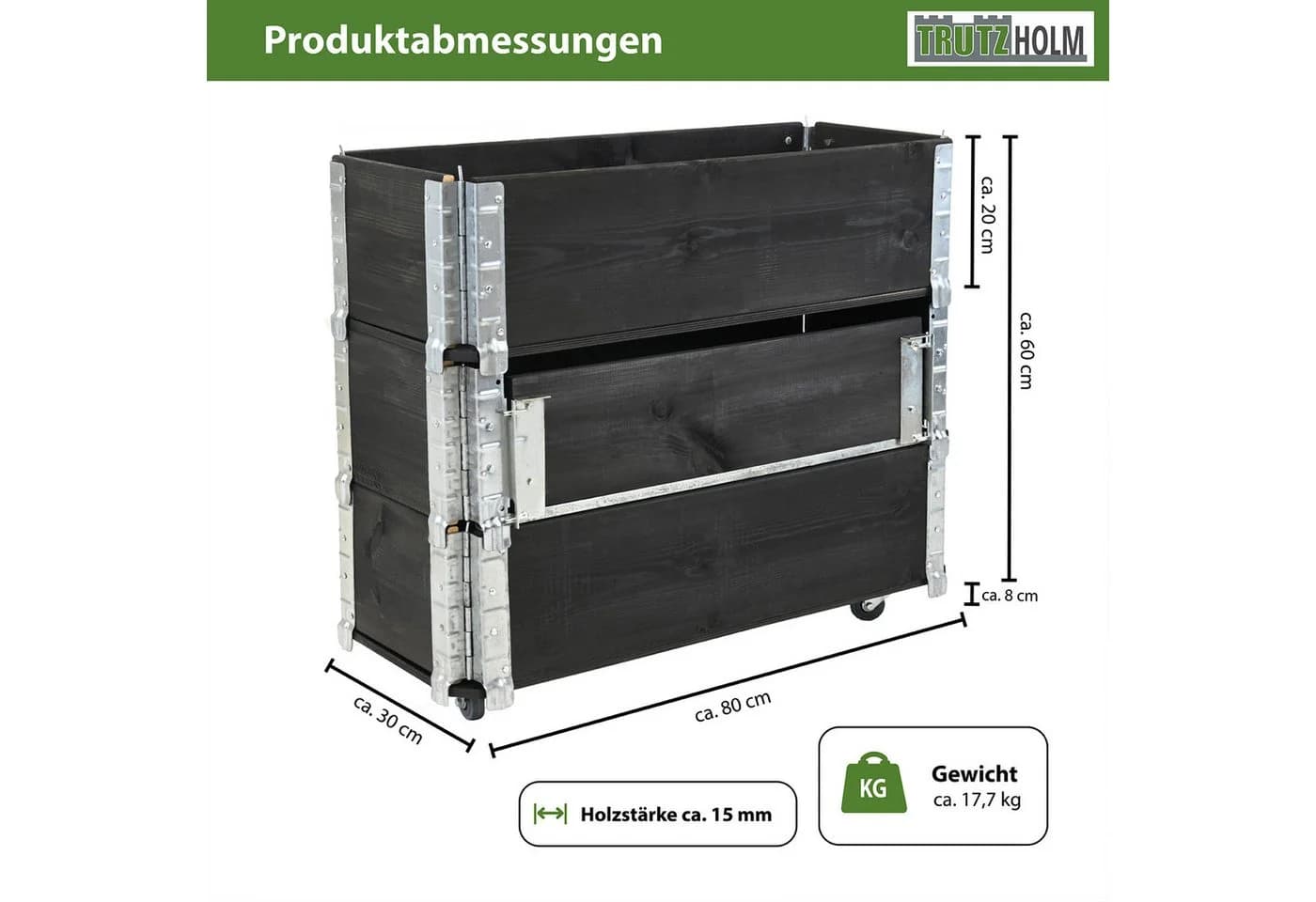 TRUTZHOLM Kräuterbox 80x30x68 cm Schwarz Modulares System - Bild 3