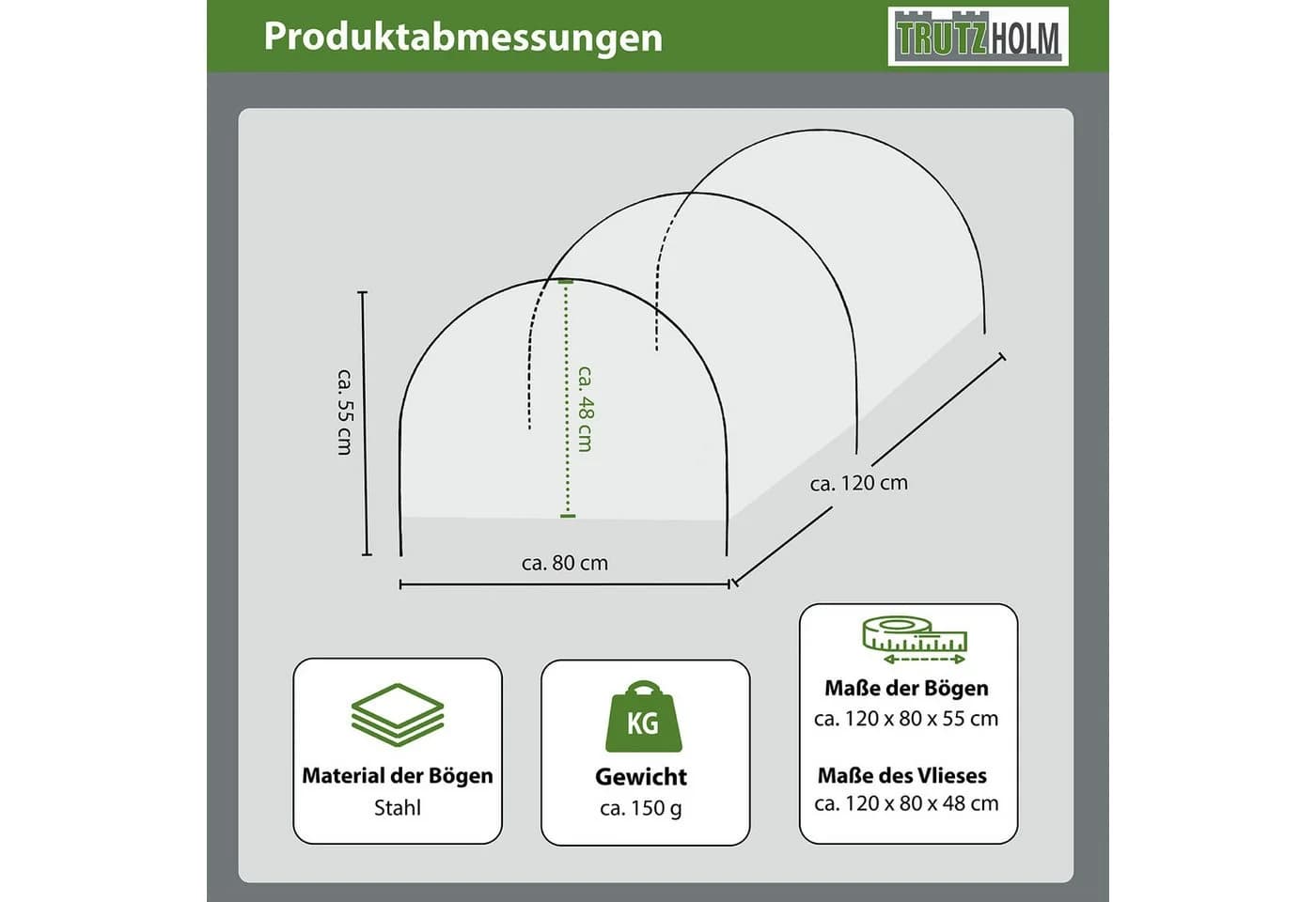 TRUTZHOLM Hochbeet Abdeckung 120 x 80 cm Bogenabdeckung mit Vlies - Bild 3