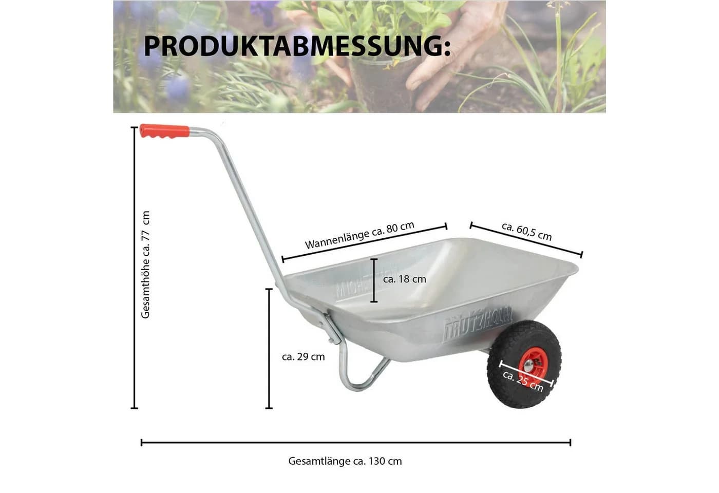 TRUTZHOLM Schubkarre 100 kg 75 L Luftreifen Gartenkarre Einhandkarre