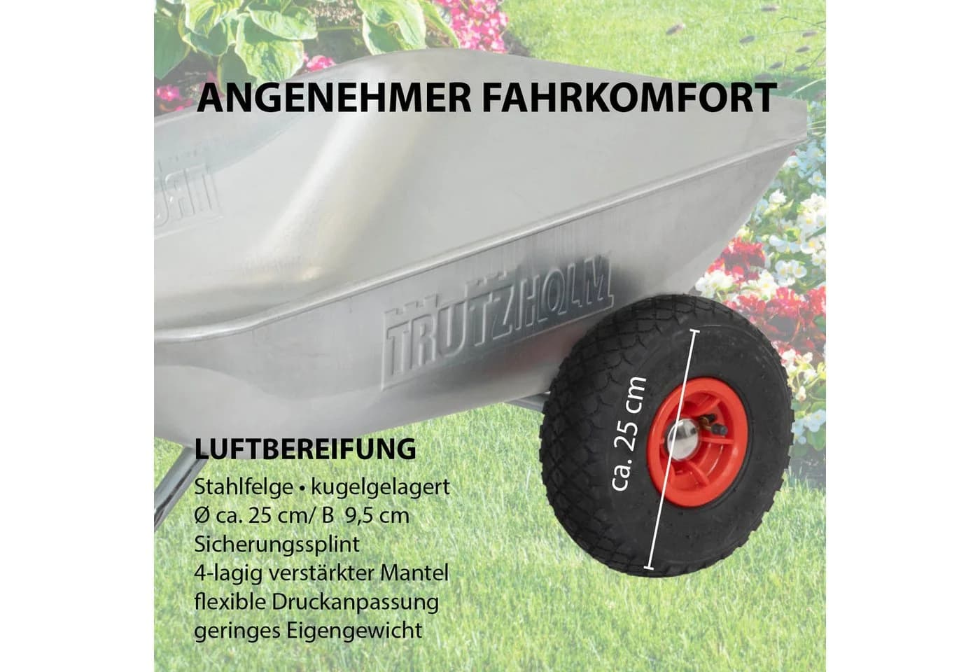 TRUTZHOLM Schubkarre 100 kg 75 L Luftreifen Gartenkarre Einhandkarre - Bild 4