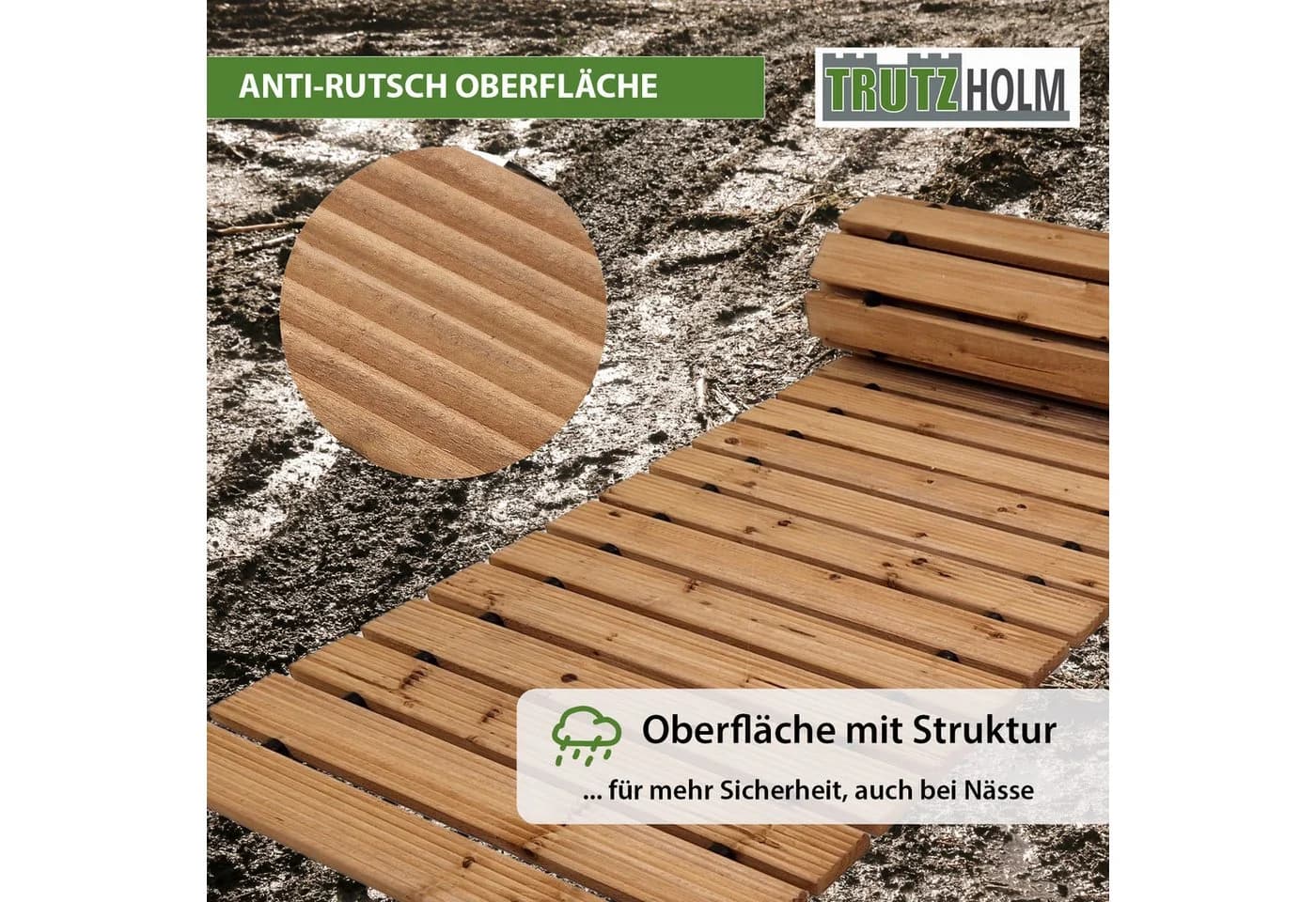TRUTZHOLM Ausrollbarer Holzpfad Tannenholz Anti-Rutsch - Bild 5