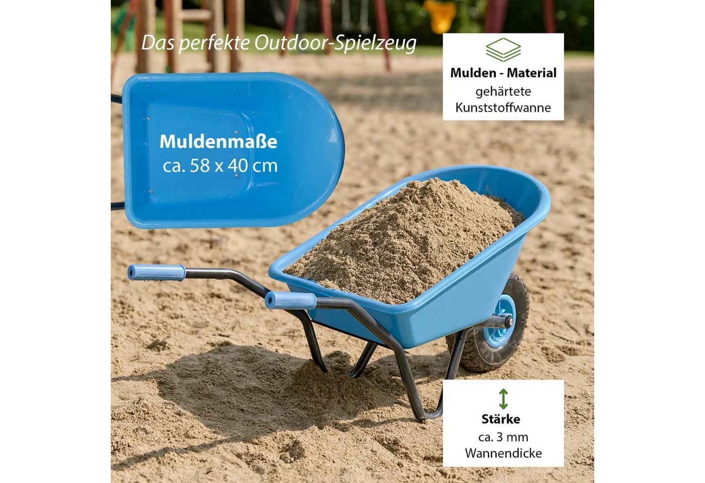 TRUTZHOLM Kinderschubkarre Uni 40kg Kunststoffwanne in Rot Grün Schwarz Blau - Bild 5