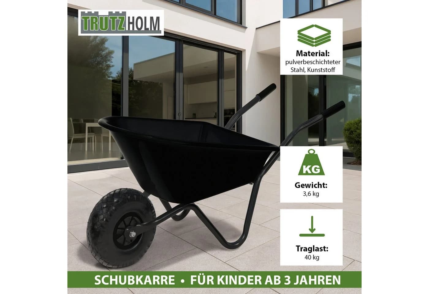 TRUTZHOLM Kinderschubkarre 40kg Kunststoffwanne - Bild 3