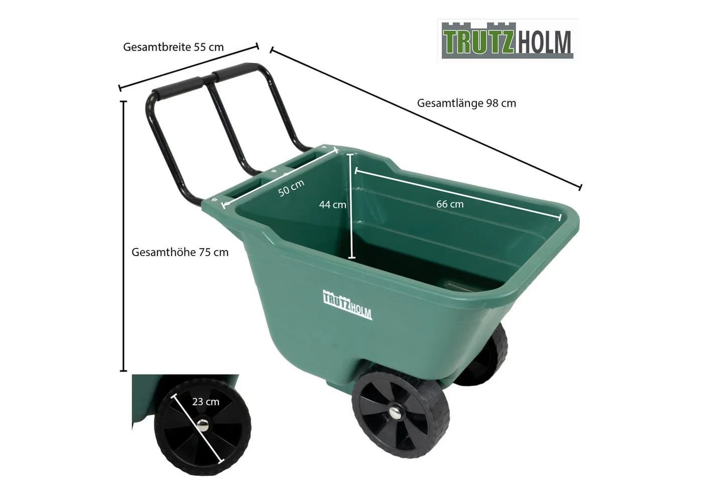 TRUTZHOLM Gartenwagen Schubkarre 250 kg 90 L Kippsicher Grün