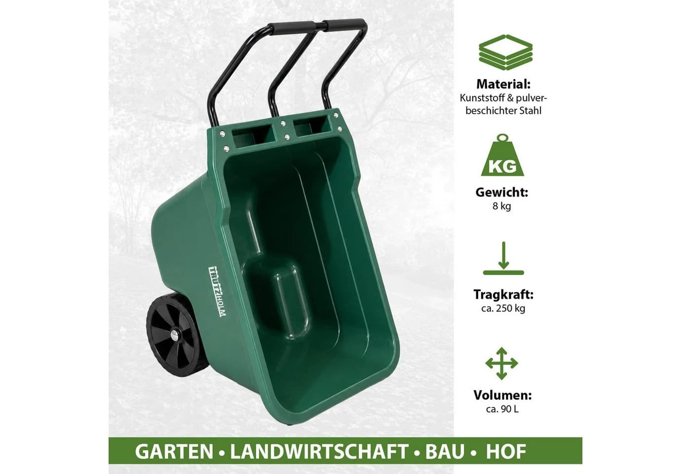 TRUTZHOLM Gartenwagen Schubkarre 250 kg 90 L Kippsicher Grün - Bild 3