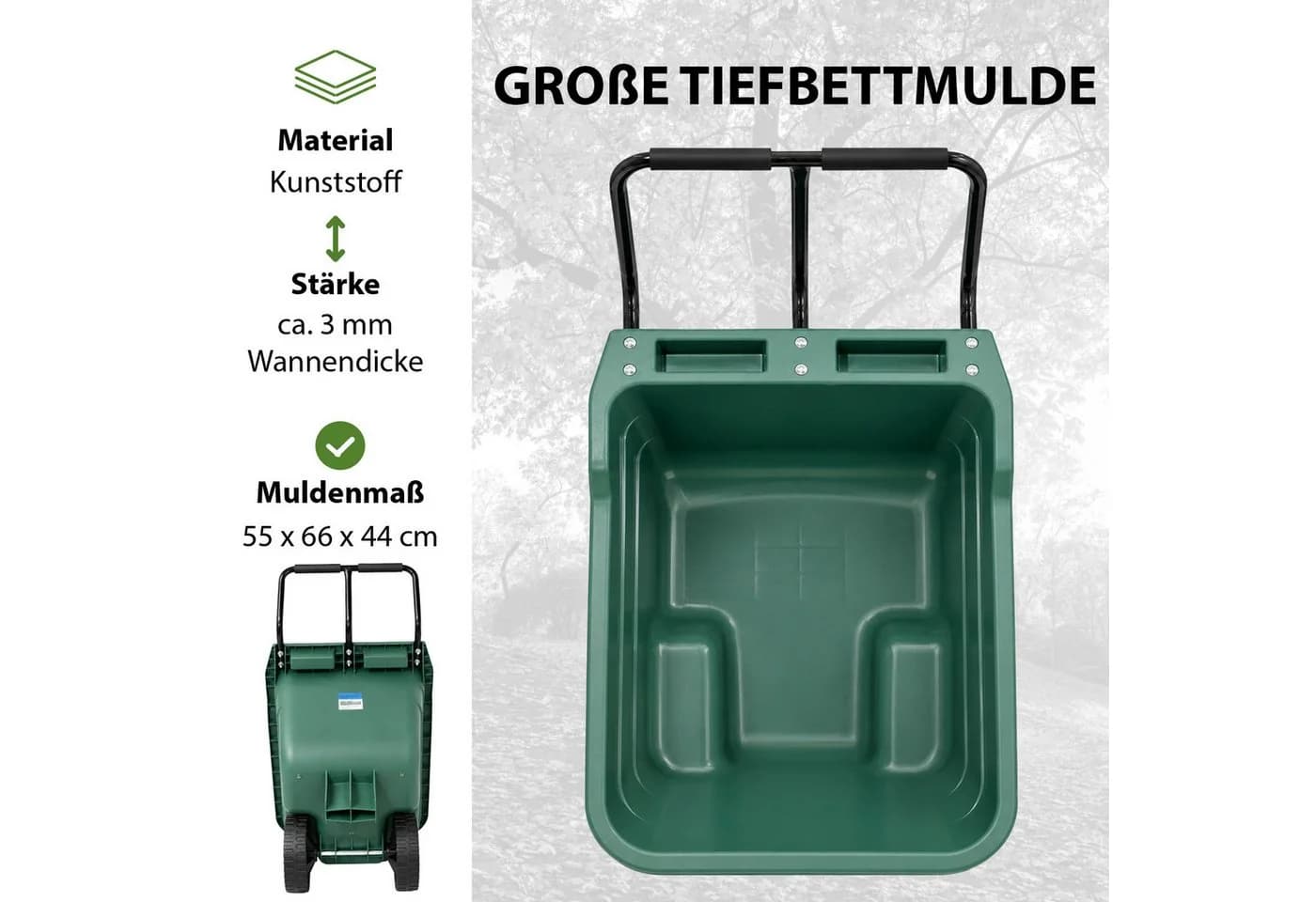 TRUTZHOLM Gartenwagen Schubkarre 250 kg 90 L Kippsicher Grün - Bild 5