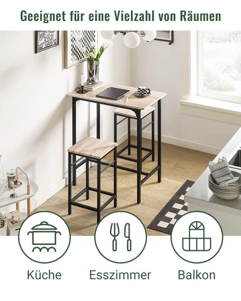 SoBuy Bartisch-Set 3-tlg. Industriell Grau/Braun - Bild 2