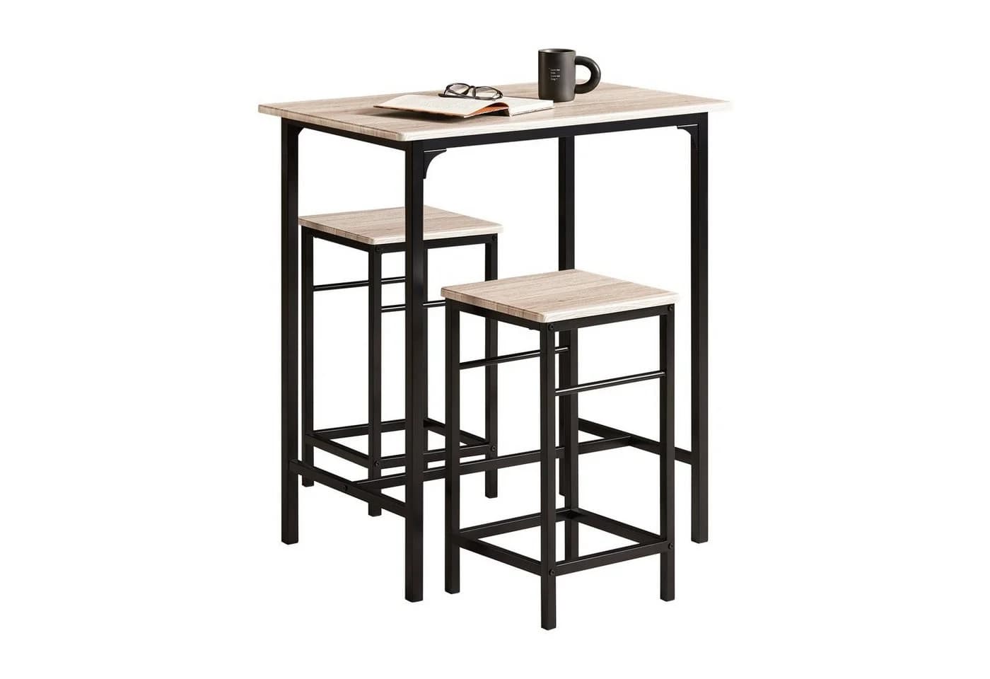 SoBuy Bartisch-Set 3-tlg. Industriell Grau/Braun - Bild 3