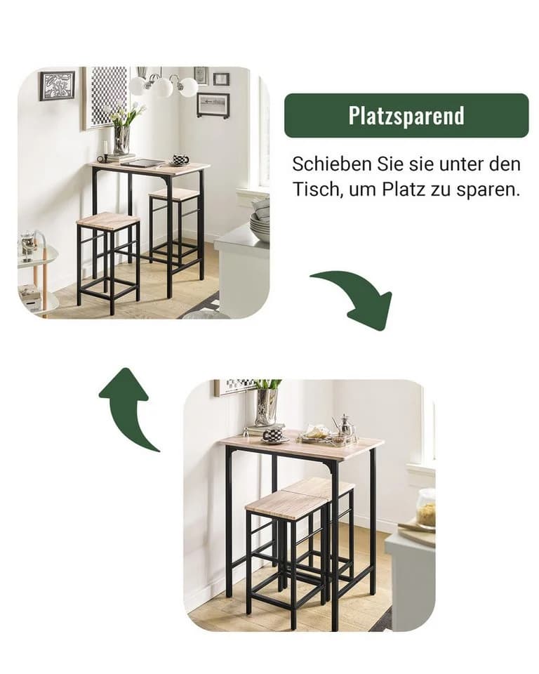 SoBuy Bartisch-Set 3-tlg. Industriell Grau/Braun - Bild 4