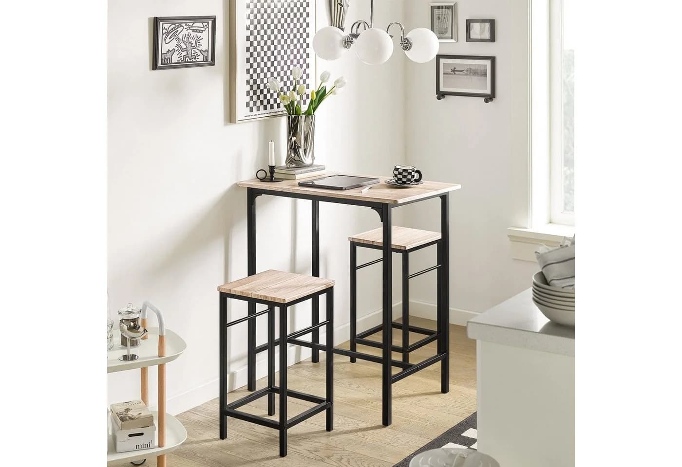 SoBuy Bartisch-Set 3-tlg. Industriell Grau/Braun - Bild 5