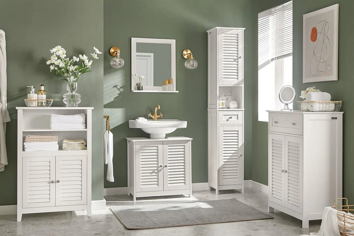 SoBuy Hochschrank FRG236 Weiß Badkommode mit 2 Türen - Bild 2