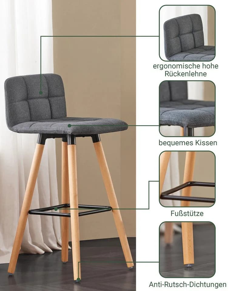 SoBuy Barhocker FST50 2er Set mit Rücklehne Dunkelgrau - Bild 3