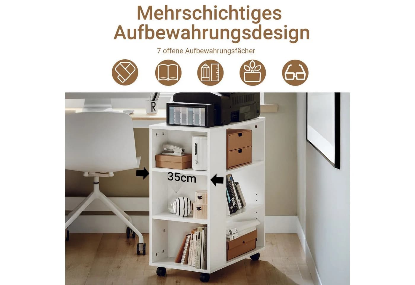 SoBuy Druckertisch FBT68 Weiß 7 Ablagen Rollcontainer - Bild 4
