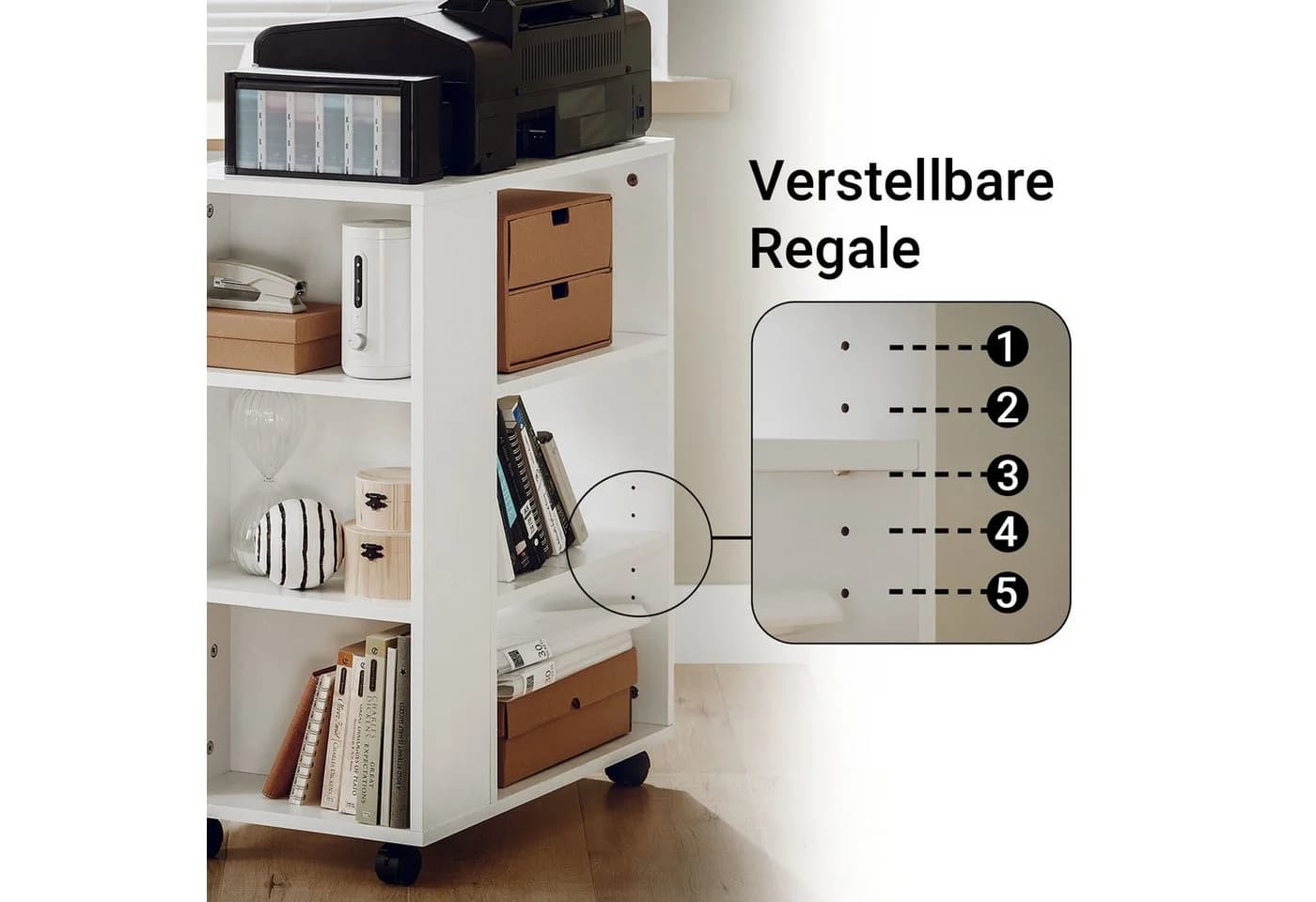 SoBuy Druckertisch FBT68 Weiß 7 Ablagen Rollcontainer - Bild 5