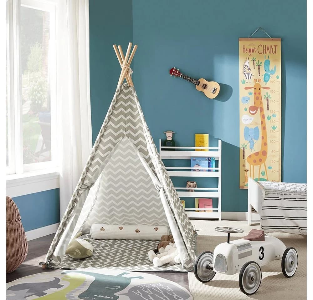 SoBuy Spielzelt OSS03 Kinderzelt Weiß-Grau mit Tür und Fenster - Bild 3