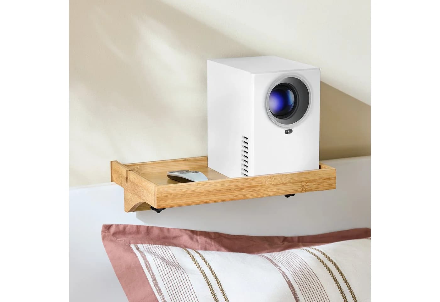 SoBuy Nachttisch NKD01 Klemmregal Bambus mit Kabelführung