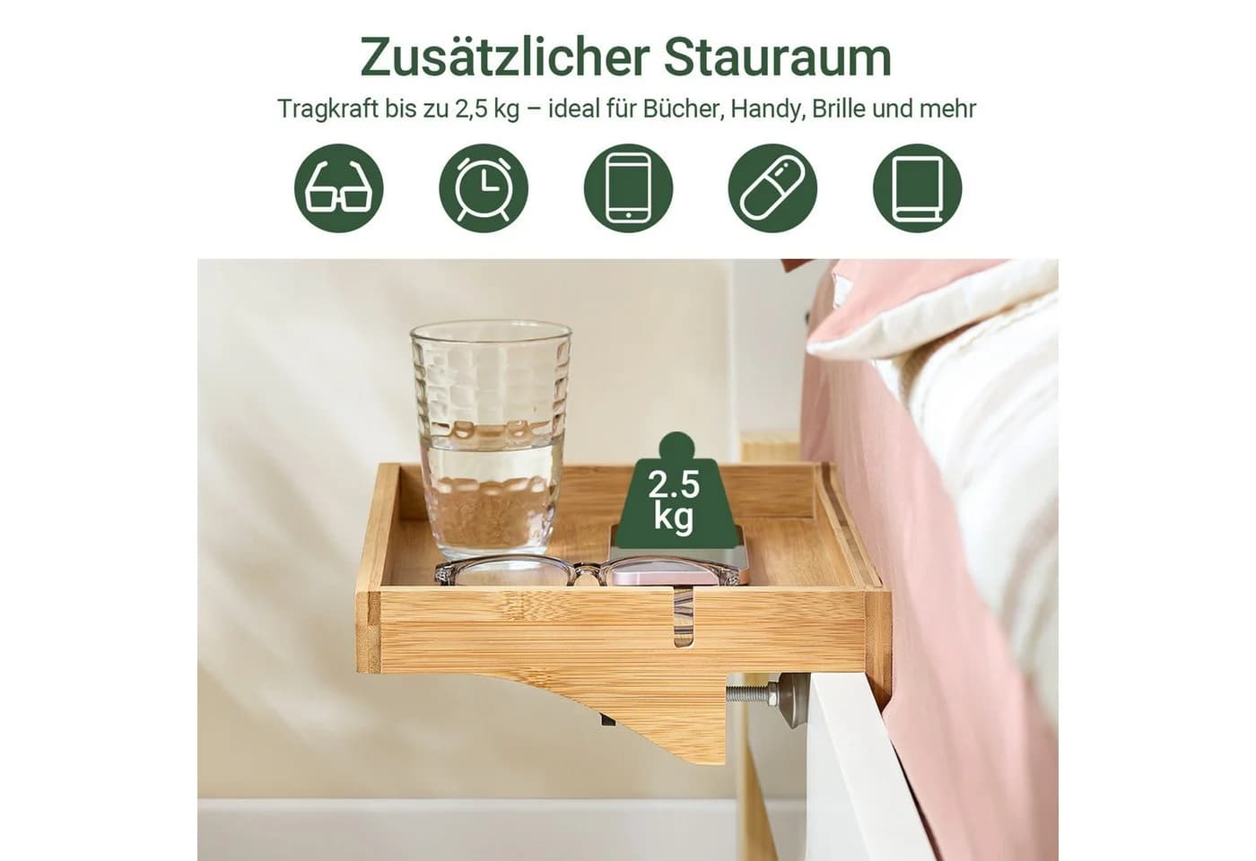 SoBuy Nachttisch NKD01 Klemmregal Bambus mit Kabelführung - Bild 3