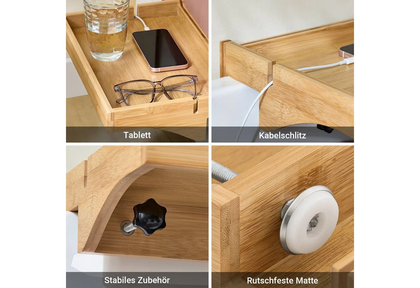 SoBuy Nachttisch NKD01 Klemmregal Bambus mit Kabelführung - Bild 5