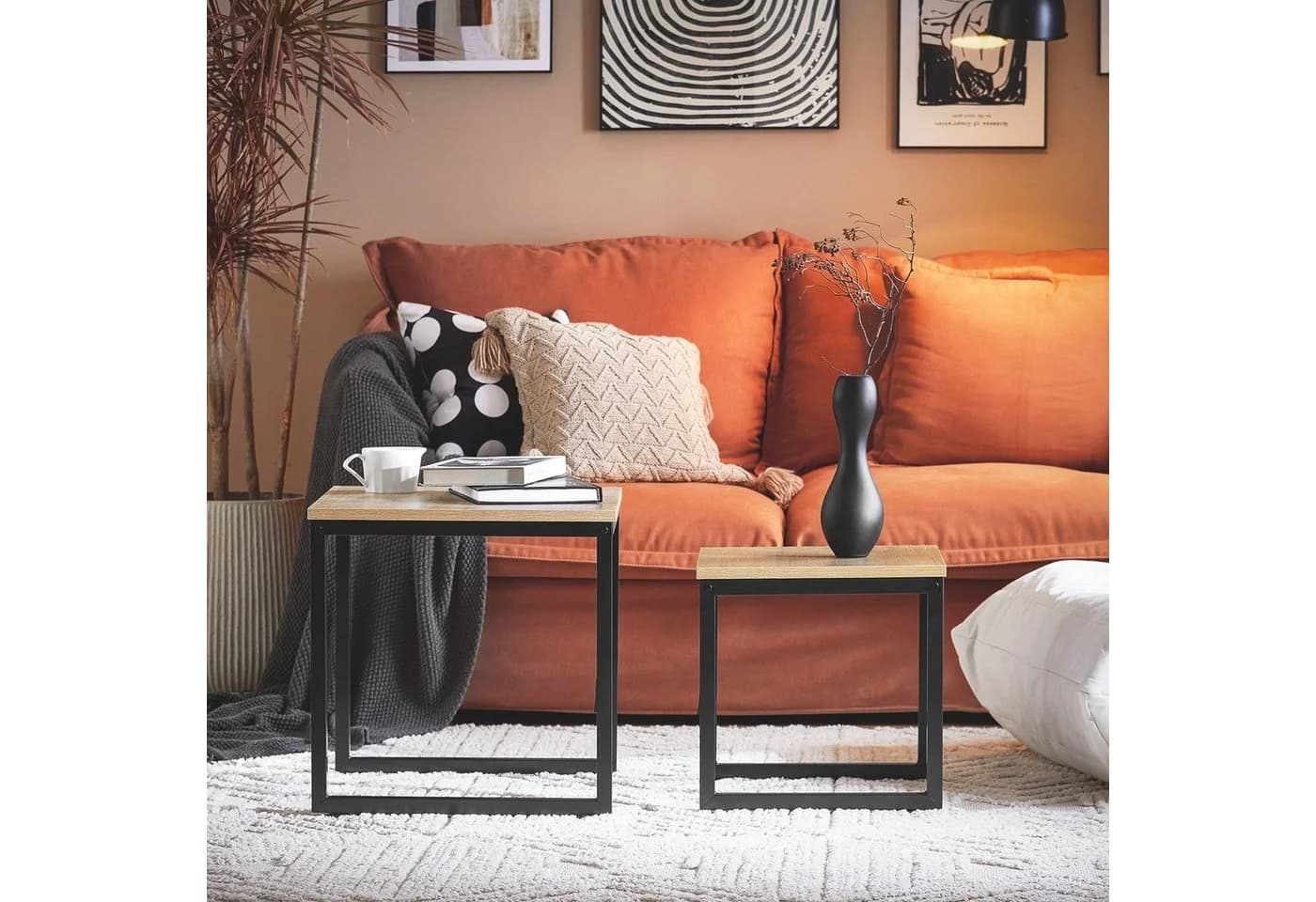 SoBuy Satztisch 2er Set Couchtisch Beistelltisch Natur-Schwarz