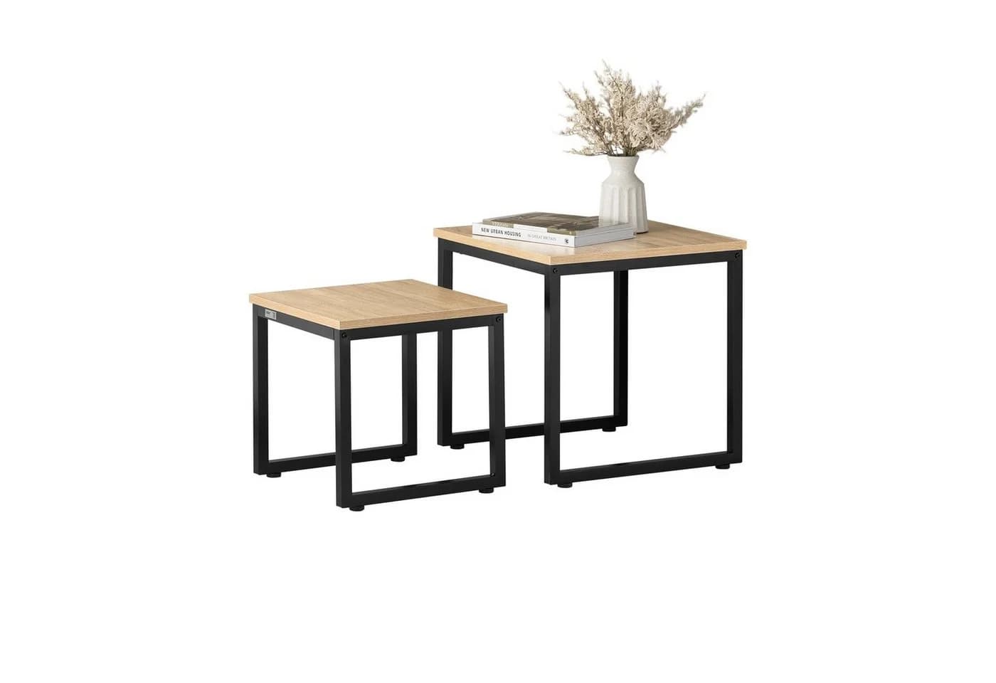 SoBuy Satztisch 2er Set Couchtisch Beistelltisch Natur-Schwarz - Bild 2