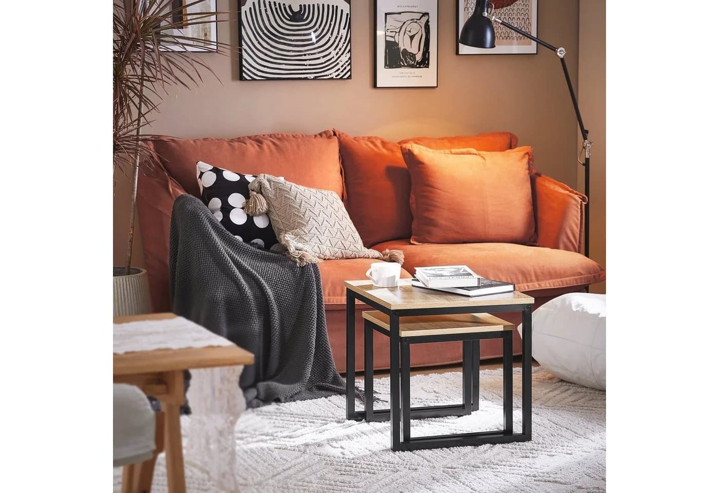 SoBuy Satztisch 2er Set Couchtisch Beistelltisch Natur-Schwarz - Bild 3