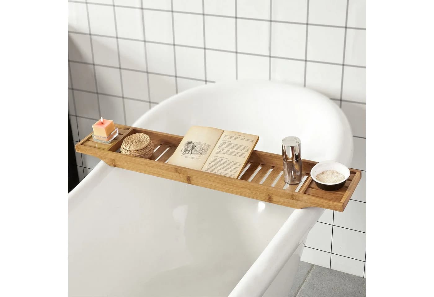 SoBuy Badewannenablage FRG212 Bambus Natur - Bild 3