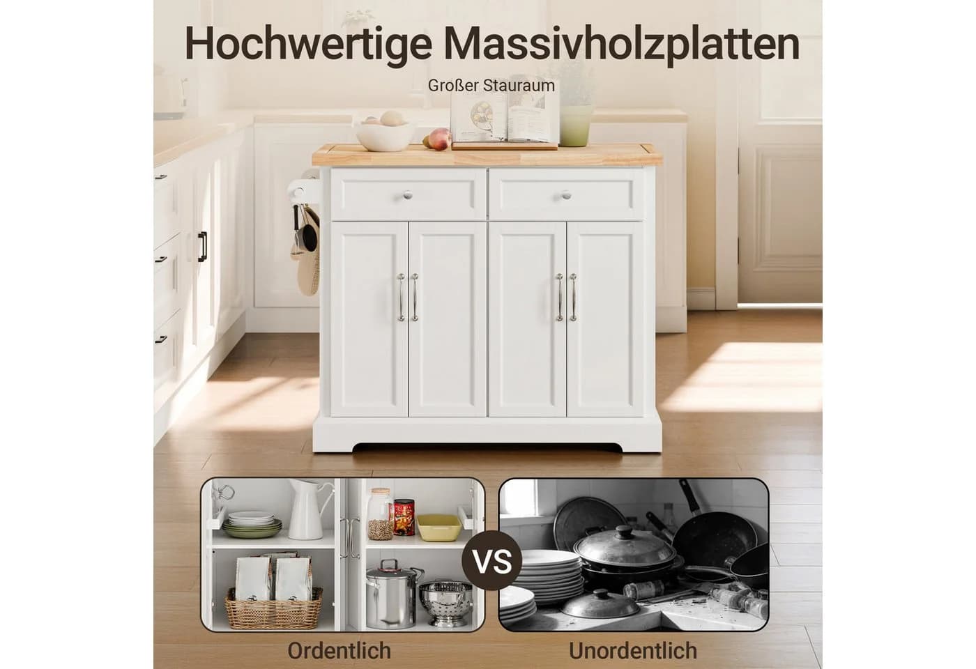 SoBuy Küchenwagen Weiß/Schwarz mit Rollen und erweiterbarer Arbeitsplatte - Bild 3