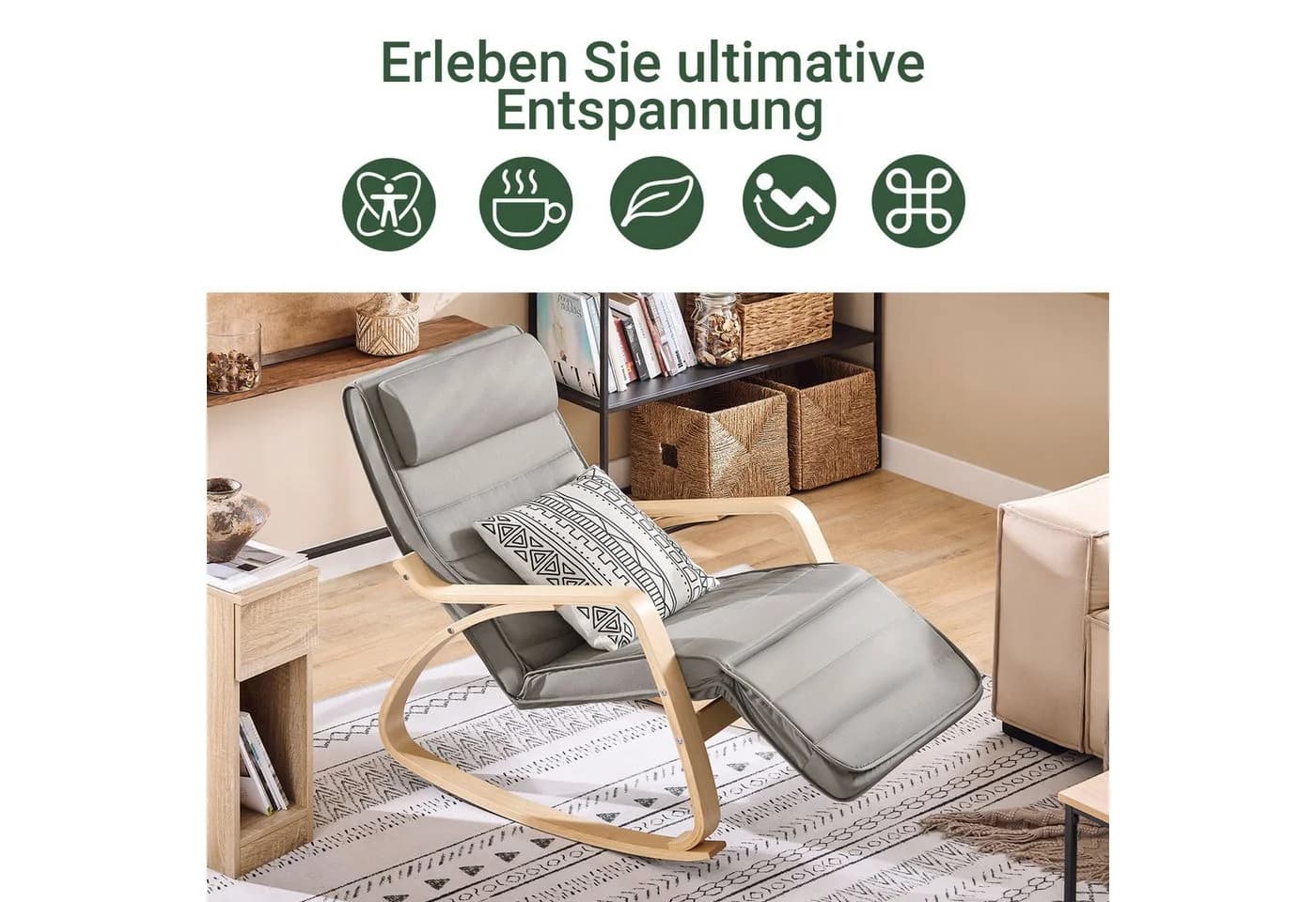 SoBuy Schaukelstuhl FST16 Grau Beige mit verstellbarer Fußstütze - Bild 4